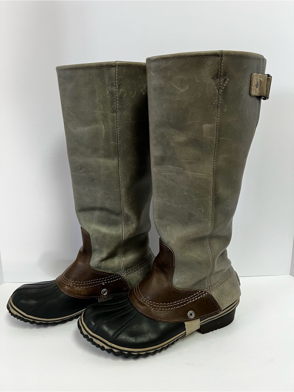 SOREL Slimpack Tall Riding Boots Gray Leather Waterproof Duck Boot Womens Size 8